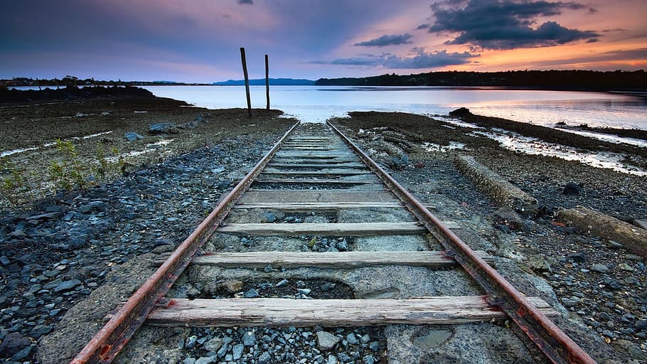 road, sea, train route, Road To, To The Sea, Sea, Train, Route, the road to the sea, end of the trip, railroad track