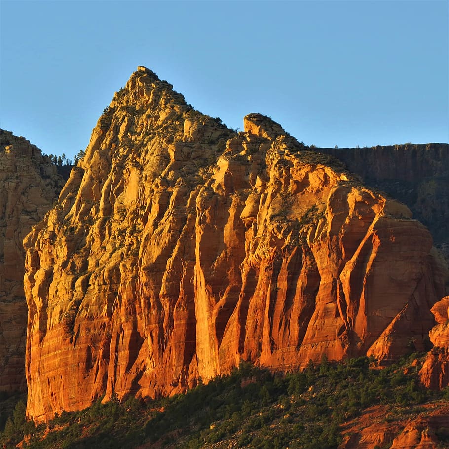 pôr do sol dourado, face da rocha, sedona, arizona, laranja, natureza, estados unidos da américa, paisagem, desfiladeiro, parque nacional do Grand Canyon
