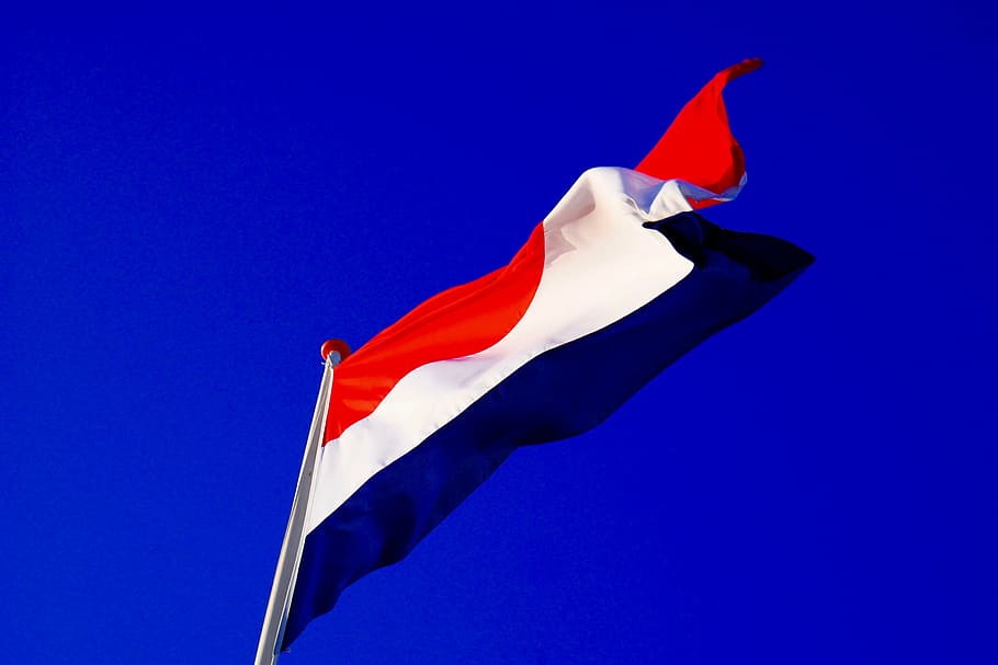 netherlands, flag, dutch flag, holland, wind, waving flag, air, three color, red, white