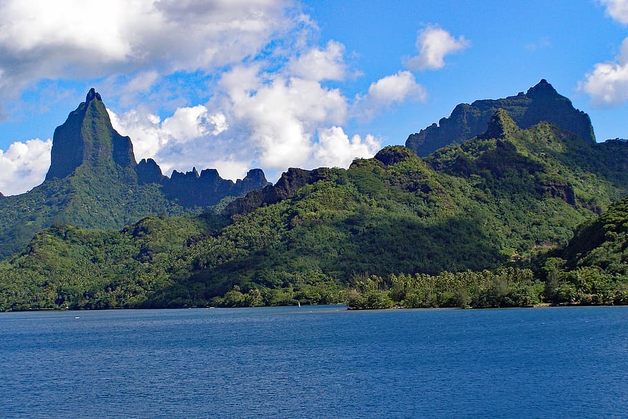 moorea, french, polynesia, society, island, tropical, lagoon, paradise, coast, mountain