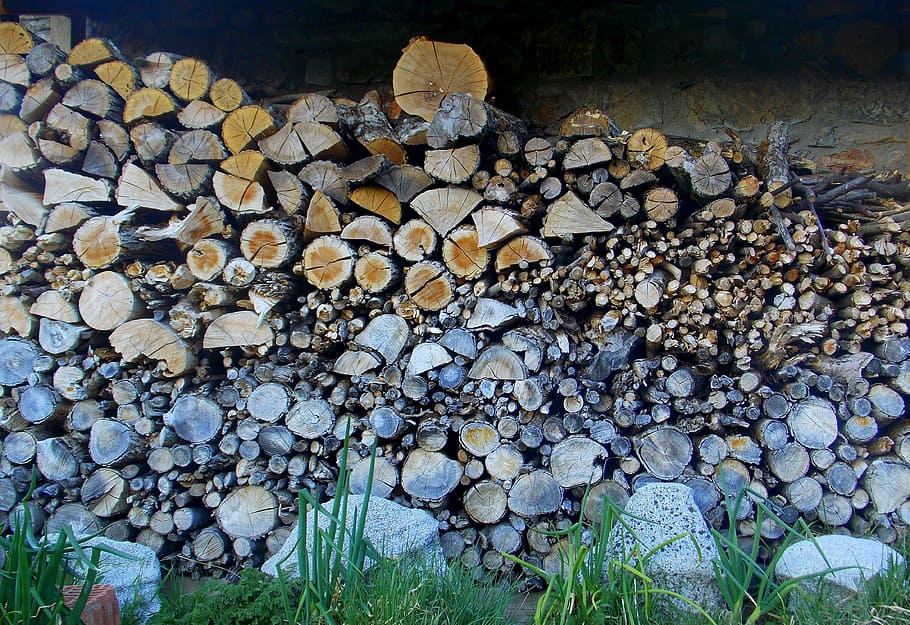 Lena, Wood, Trunks, pebble, stack, large group of objects, industry, close-up, abundance, log