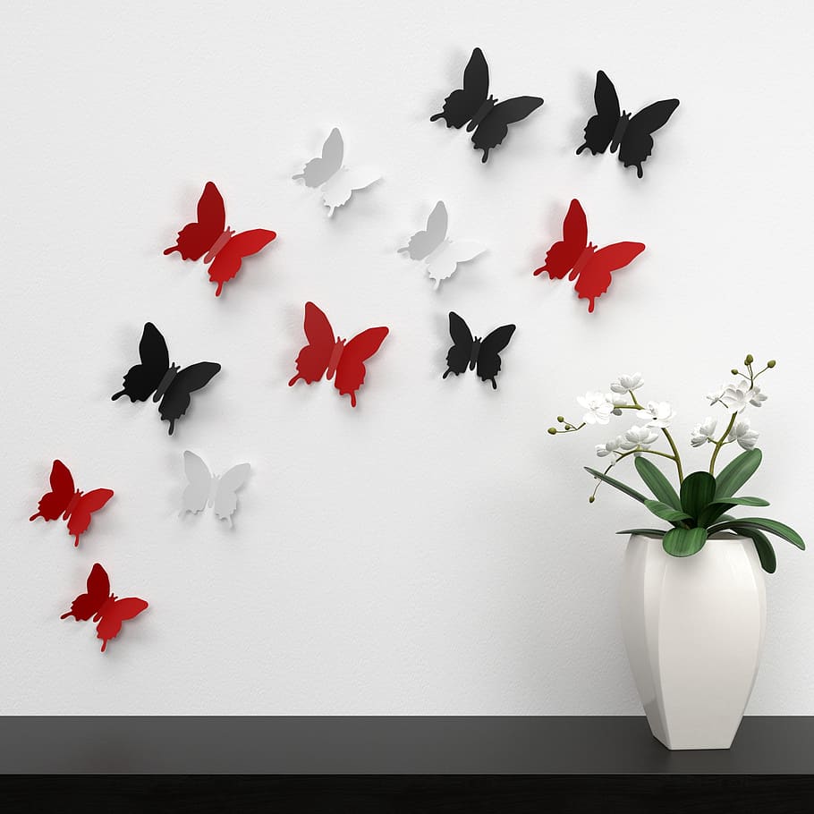 aneka, hiasan dinding kupu-kupu, hiasan kupu-kupu, dinding, dekorasi, warna, kertas, warna-warni, kesenangan, stiker