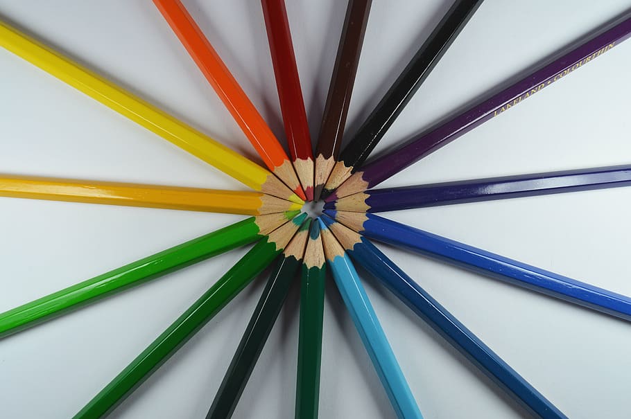 lote de lápices para colorear, lápiz, color, sacapuntas, arte, dibujo, diseño, colección, círculo, redondo