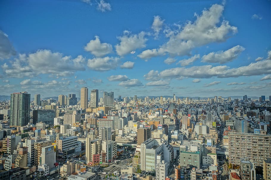 건축, 사진, 도시, 일본, 오사카, 전경, 하늘, 풍경가, 구름, 오사카보기
