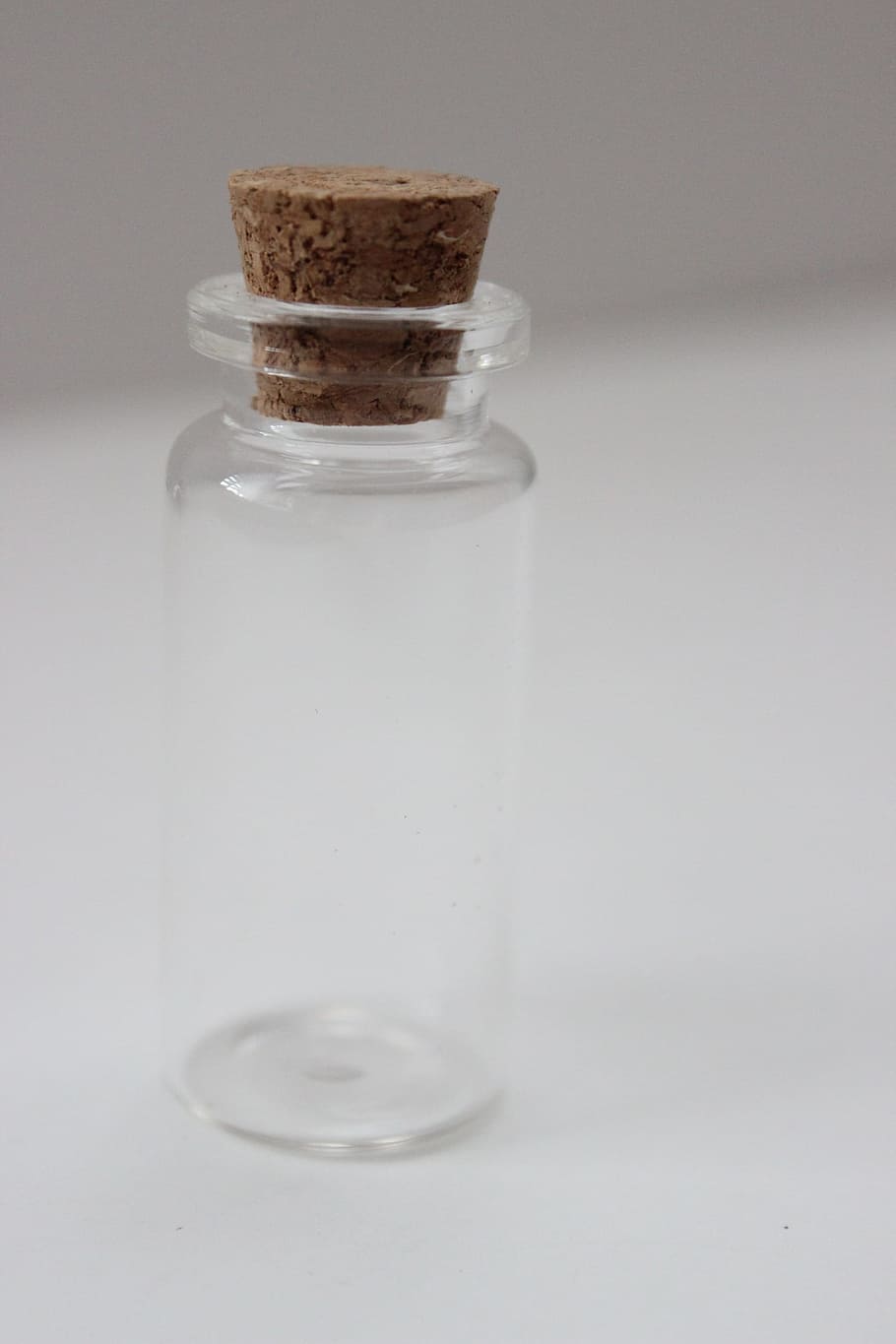 clear, glass vial, cork, bottle, glass, empty, container, fragile, glassware, jar