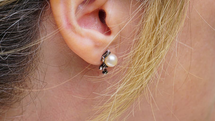 person, taking, unpaired, white, pearl stud earring, earring, ear, woman, jewellery, style