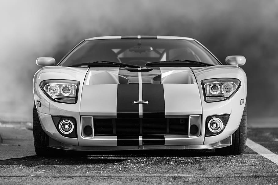 black, white, photography, ford gt, car, ford, gt, supercar, speed, sportscar