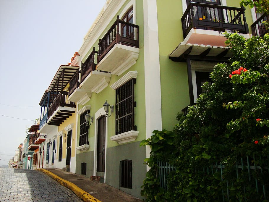 puerto rico, jalan, arsitektur, kota, Karibia, penuh warna, eksterior bangunan, struktur yang dibangun, bangunan, tanaman