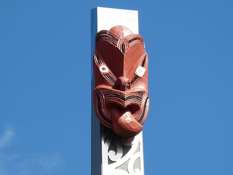 mascarar, cultura, nova zelândia, ilha norte, arte, madeira, figura, esculpir, cabeça, nativo americano