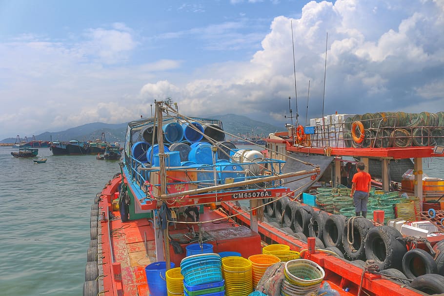 hong kong, long island, fishing village, honest, cloud - sky, sky, transportation, water, nautical vessel, mode of transportation