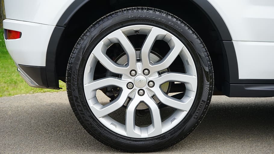 gray, 5-spoked, 5- spoked vehicle wheel, black, tire, wheel, car, automobile, transportation, vehicle
