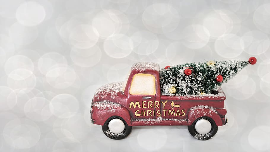 pink, pickup truck toy, merry, christmas text, merry christmas, red, truck, christmas, festive, holiday