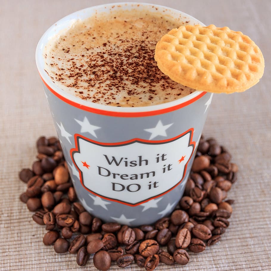 wish, dream, caffe latte cup, coffee, coffee cup, cup, cafe, porcelain, foam, spoon