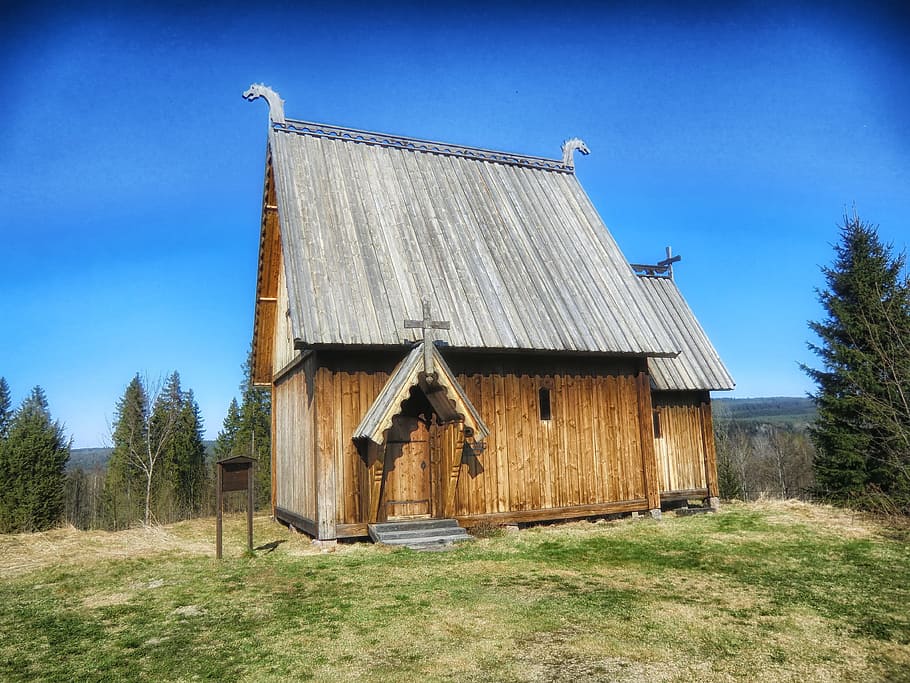 Sweden, Church, Wooden, Sky, wood, wooden, sky, nature, trees, rural, country