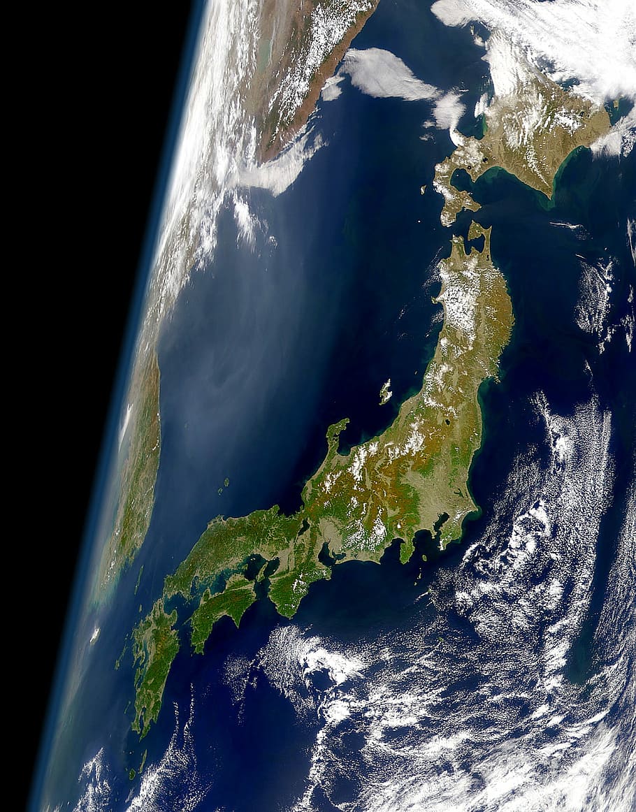 visto, espacio, Japón, tierra, foto, isla, nasa, dominio público, imagen de satélite, naturaleza