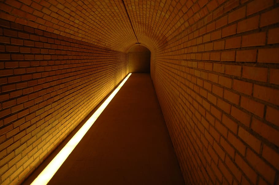 túnel, distância, luz, escuro, alvo, gangue, tijolo, iluminação, túnel leve, tubo