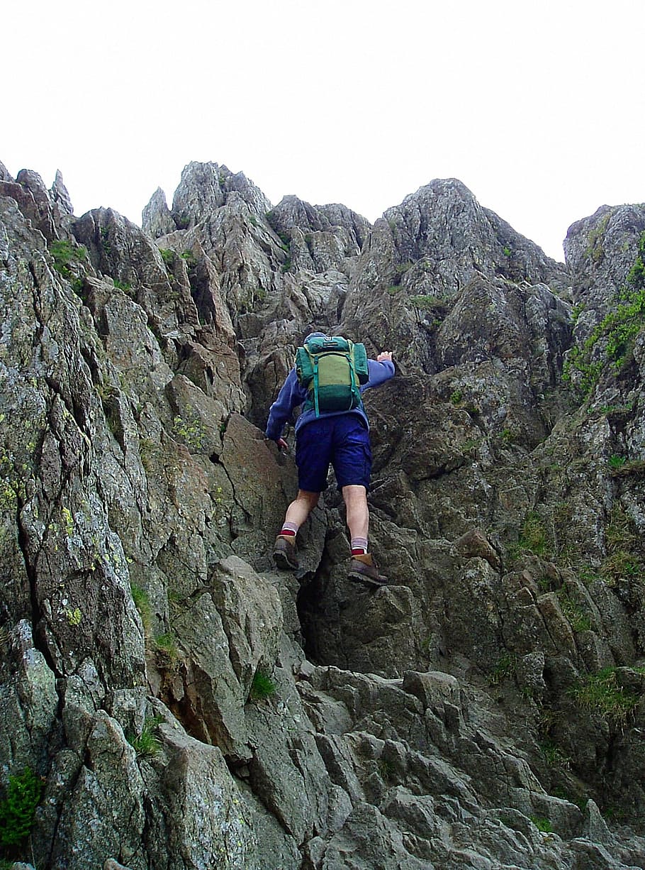 lake district, helvellyn, climbing, striding edge, rock face, danger, real people, leisure activity, mountain, rock