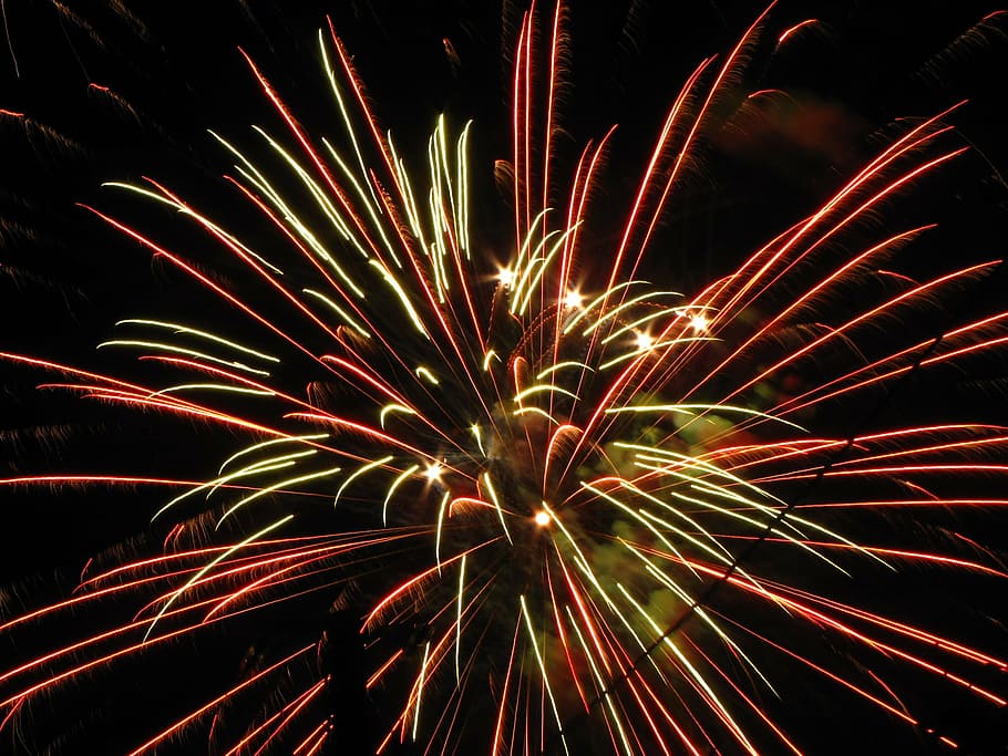fires, artifice, fireworks, colorful, feast, new year's eve, fair, night, motion, illuminated