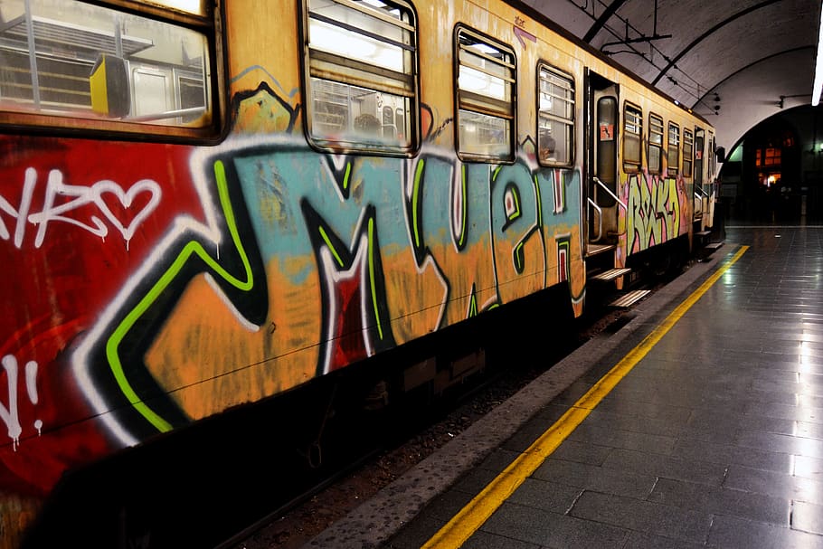 trem, roma, vagão, sprays, itália, graffiti, transporte ferroviário, meio de transporte, transporte público, transporte