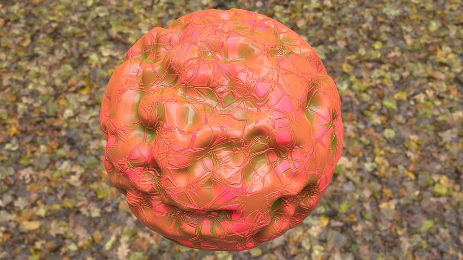 ball, leaves, leather, 3d, blender, red, green, less air, close-up, day
