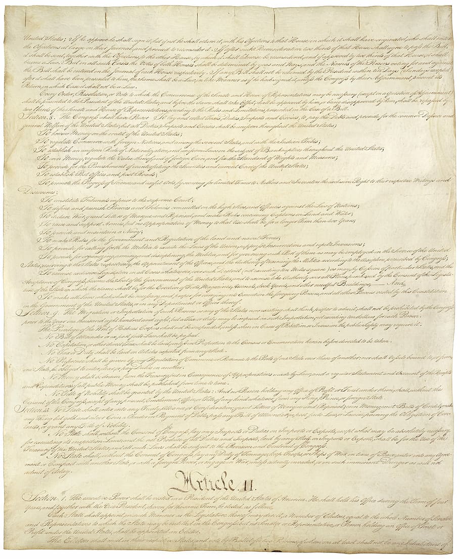 amarillo, papel, texto, Constitución, Estados Unidos, América, 17 de septiembre de 1787, república federal, orden, separación de poderes