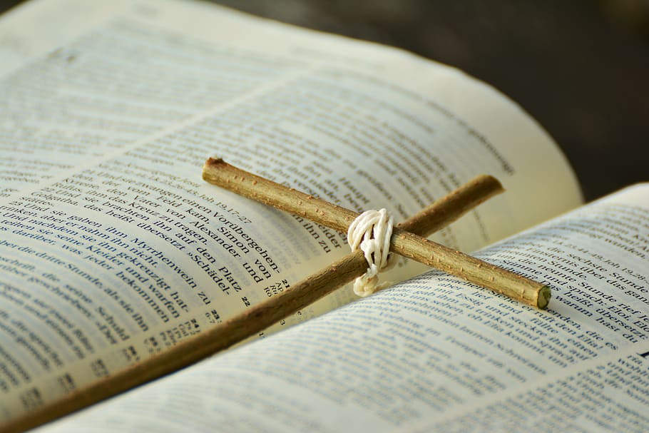 brown, twig, cross, book pages, in between, book, pages, bible, easter, good friday