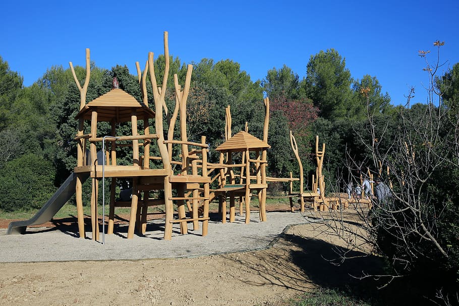 Wood, Playground, Children, Play, outside, wood - material, house, home ownership, tree, timber
