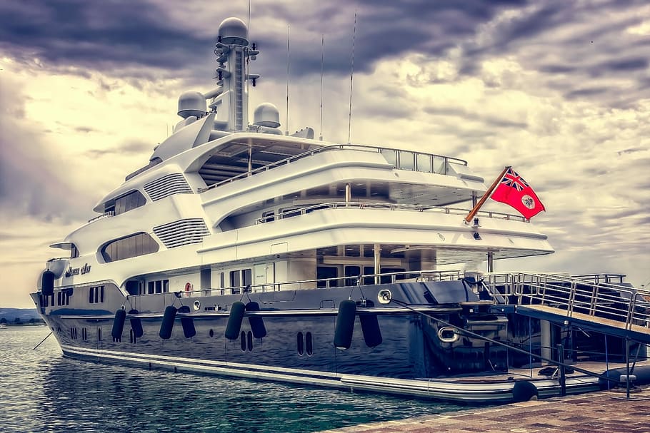 white, black, yacht, ship, boat, luxury, port, luxurious, anchorage, mediterranean