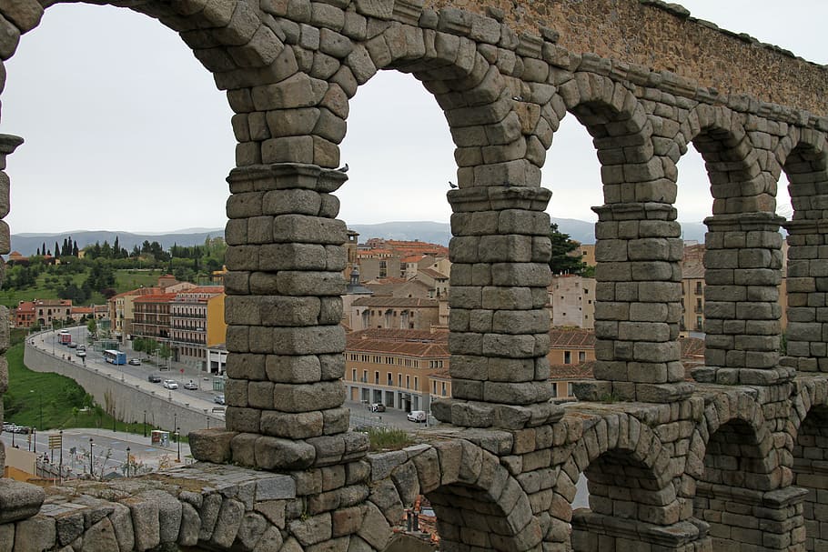 segovia, españa, antiguo, acueducto, romano, arco, hito, piedra, arquitectura, histórico