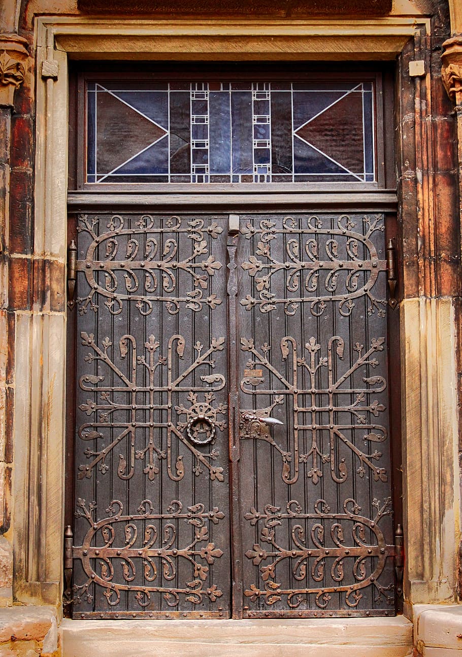 door, input, iron, fitting, church, wrought iron, old, old door, wooden door, door handle