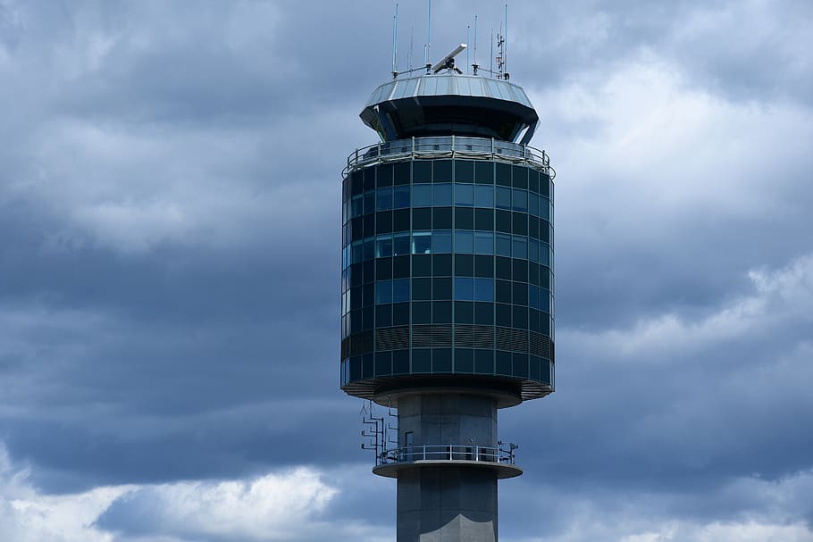 control tower, aircraft control tower, airport control tower, cloud ...