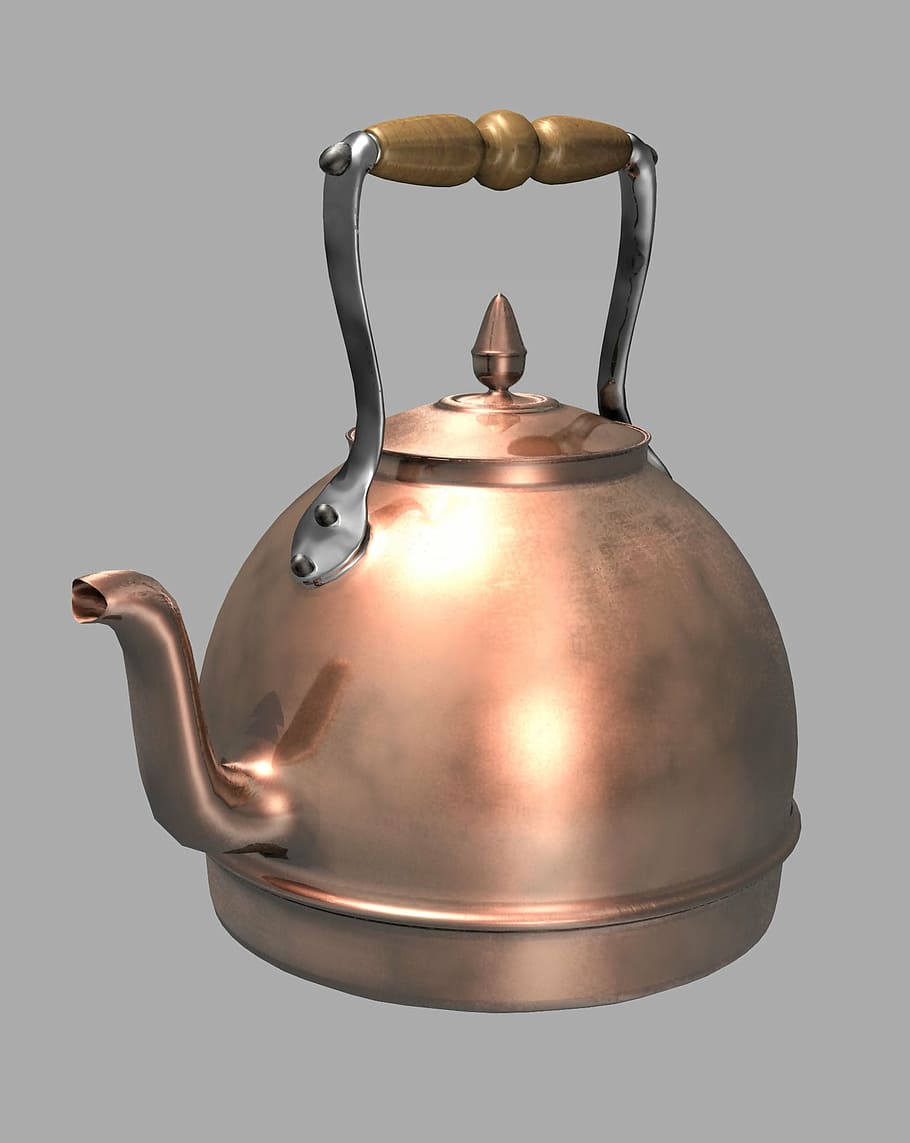 chaleira, cobre, cozinha, água, brilhante, bule de chá, metal, único objeto, utensílio de cozinha, tiro do estúdio