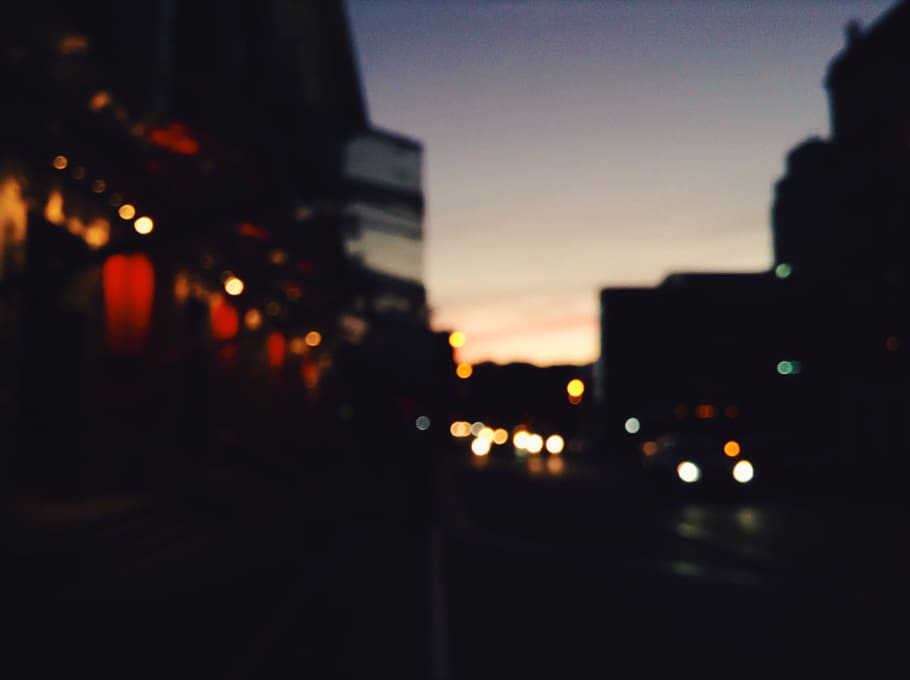 city blur, City, Blur, black, buildings, lights, purple, shadow, sky, street