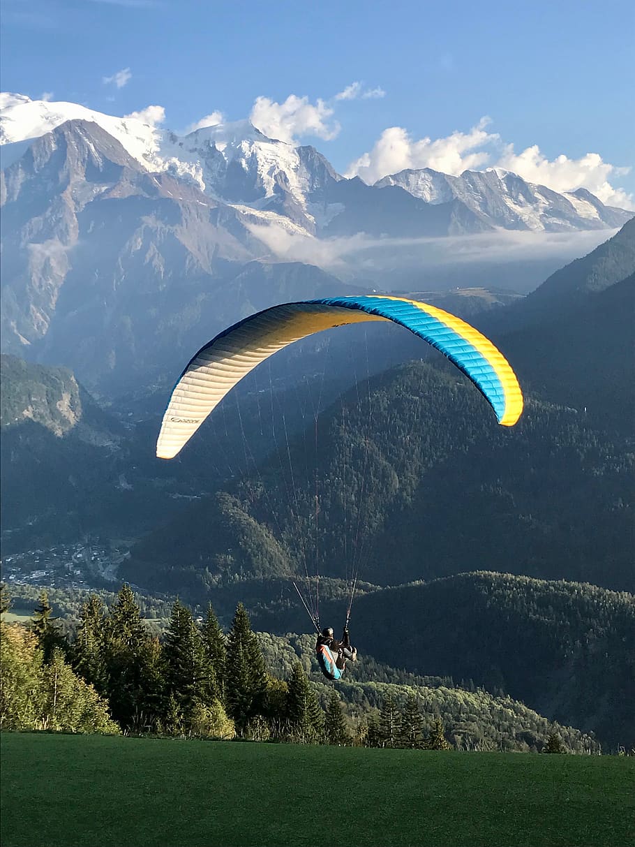 paragliding, paraglider, take off paragliding, flight, mountains, haute savoie, glacier paragliding, rhône - alpes, france, fly