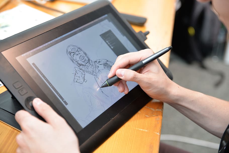 pessoa, exploração, Preto, computador tablet, caneta, Desenho, História em quadrinhos, Artista, Digital, Scetch