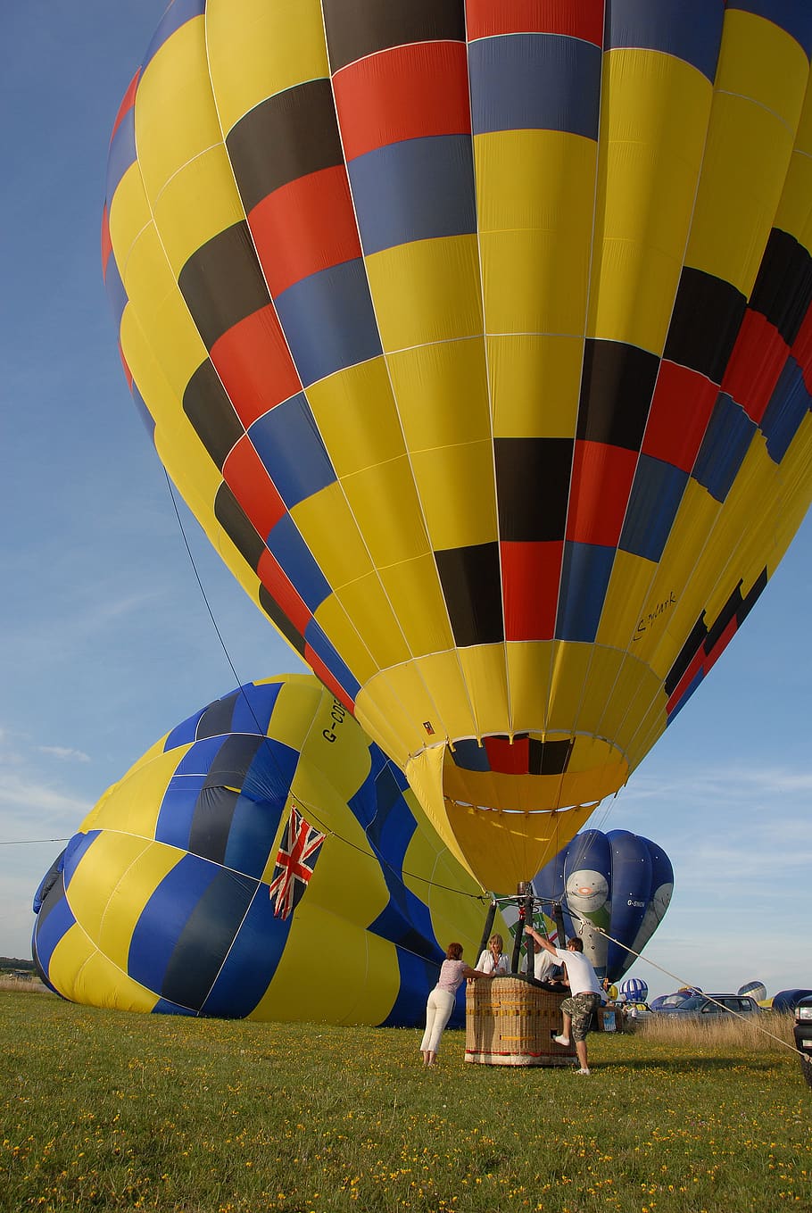 balon udara panas, bola, penerbangan, udara, warna, beraneka warna, papan main dam, kuning, merah, biru