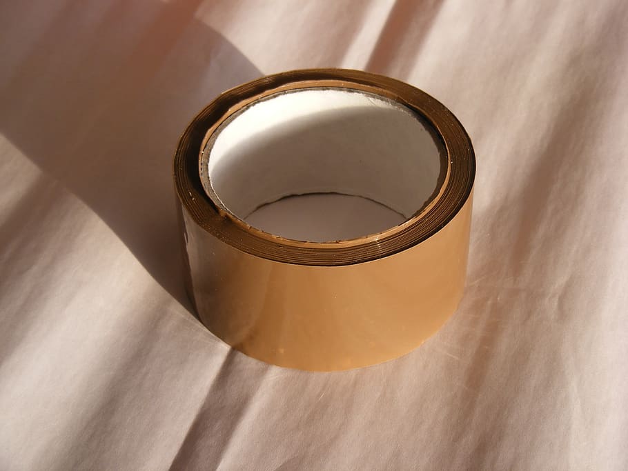 adhesive, brown, buff, packaging, polyproylene, tape, household, table, indoors, still life