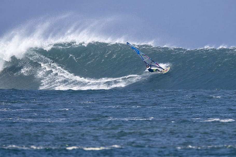 Wind Surfing, Splash, Speed, big waves, ujung origin, java island, indonesia, sea, motion, day