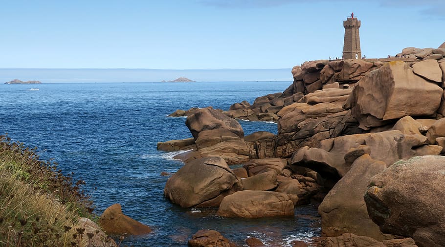 ploumanac'h, costa del mar bretaña, pierre, perros-guirec, rosa, granito, francia, agua, mar, roca
