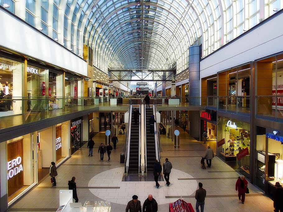 shopping mall, shopping center, itis, itäkeskus, helsinki, finnish, interior, shops, people, the escalator