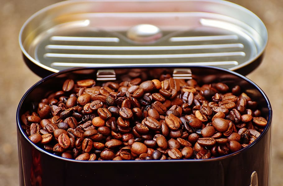 coffee tin, coffee, coffee beans, cafe, roasted, caffeine, brown, aroma, beans, coffee roasting