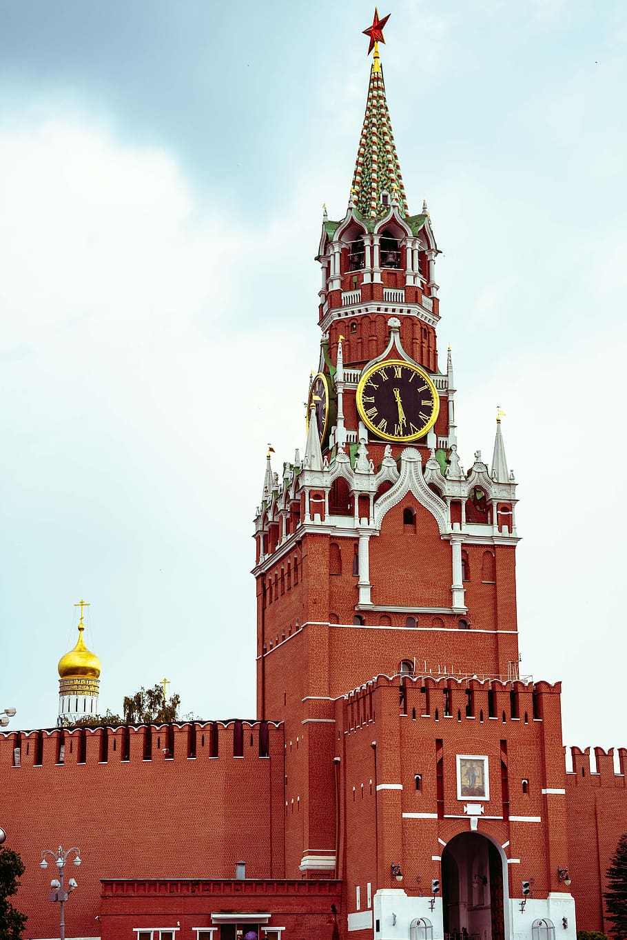 cuadrado rojo, rusia, moscú, capital, históricamente, arquitectura, kremlin, torre, reloj, pared