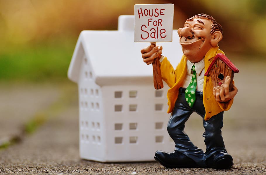 ceramic, man, holding, house, sale figurine, real estate agents, home, sell, funny, aviary