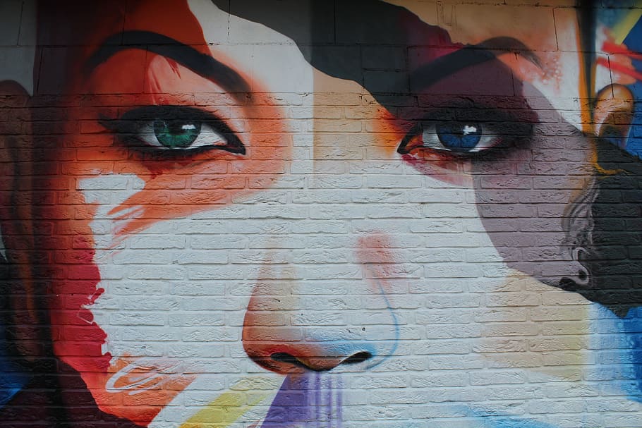 Woman, Sprayer, Artwork, graffitti, street art, face, girl, modern, facade, mural