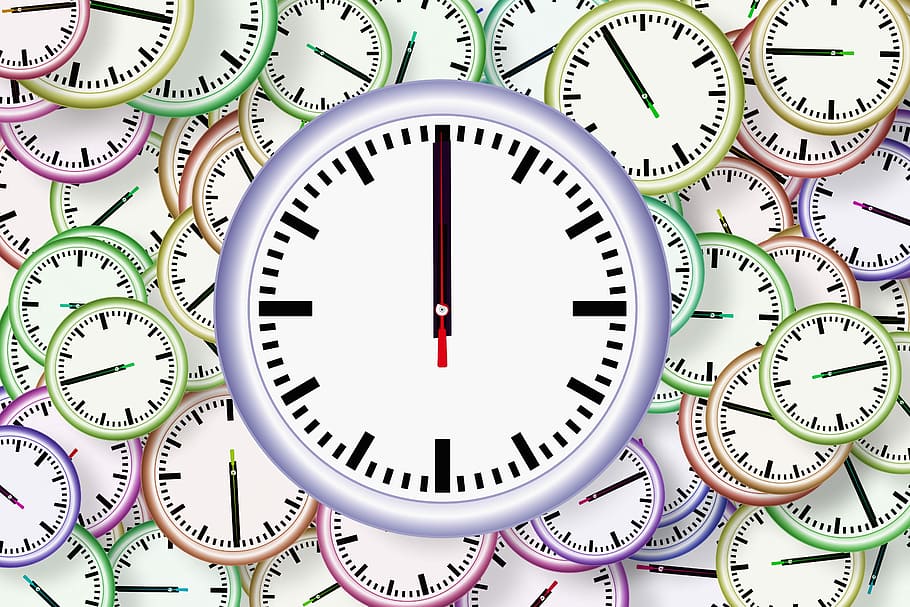 white, analog clock, displaying, 12:00, twelve, time, time management, stopwatch, industry, economy