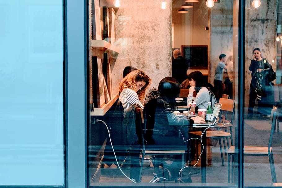 woman, sitting, inside, building, group, girl, s, restaurant, interior, people