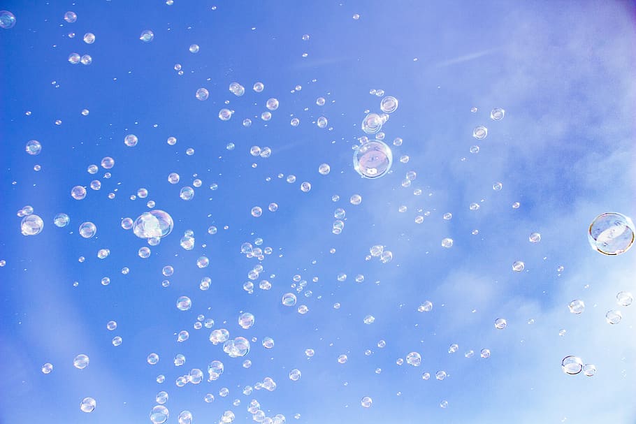 soap bubbles, fun, make soap bubbles, blue sky, sky soapy water, balls, float, bubbles, round, shimmer