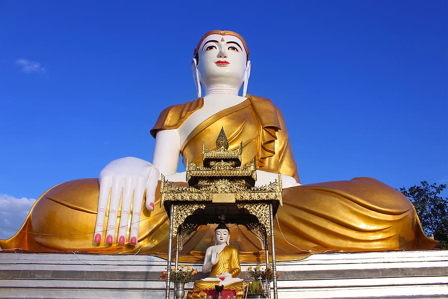 buddha, statue, religion, travel, temple, myanmar, mon state, buddhist, sculpture, belief
