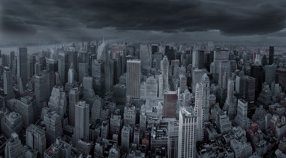 grayscasle写真, 都市の建物, スカイライン, 都市, アメリカ, パノラマ, 超高層ビル, マンハッタン, 建物, ロマン主義