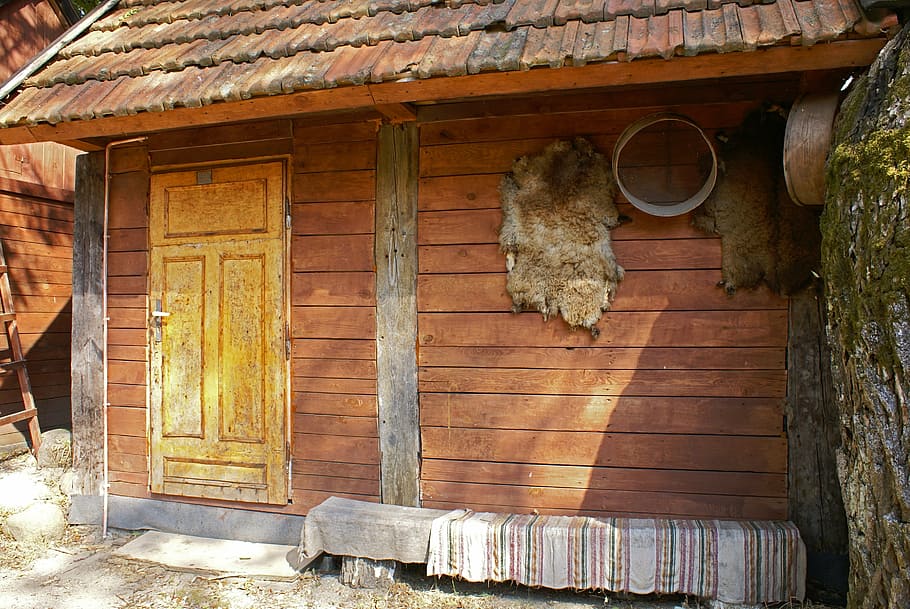 chalé, velho, aldeia, arquitetura rural, etnografia, madeira, edifícios antigos, Polônia vila, chalés-férias, fechado